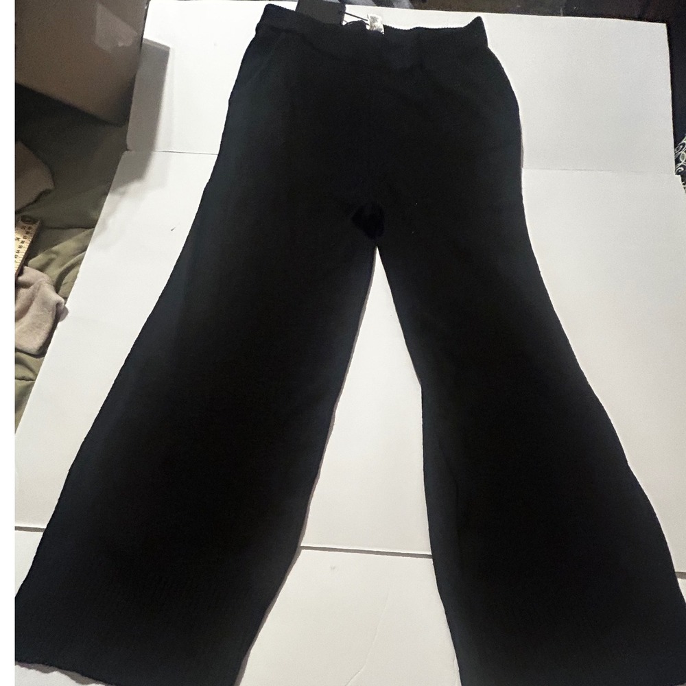 Heyson Black 100% Cotton Knit Wide Leg Sweater Pants Cozy Chic 1XL NWT Luxury